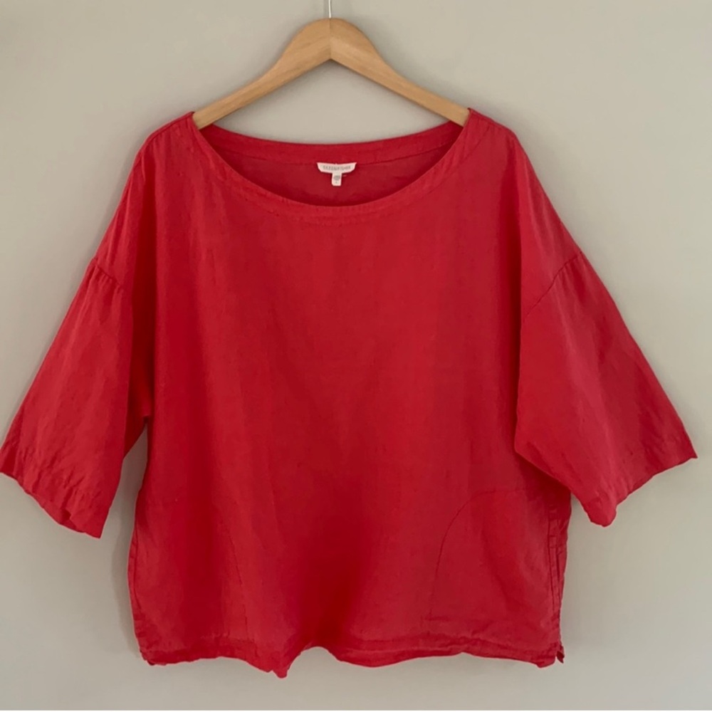 Eileen Fisher Irish Linen Oversized Boxy Cut Blouse With Pockets Lagenlook